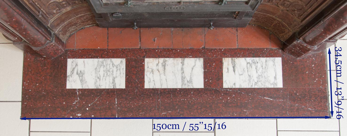 Cheminée ancienne de style Louis XIV, à acrotère et boudin, en marbre Rouge Griotte Cheminée ancienne de style Louis XIV, à acrotère et boudin, en marbre Rouge Griotte-9