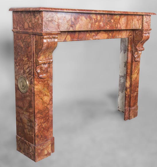 Cheminée ancienne de style Napoléon III, en marbre Brèche Sanguine, à modillons Cheminée ancienne de style Napoléon III, en marbre Brèche Sanguine, à modillons-2