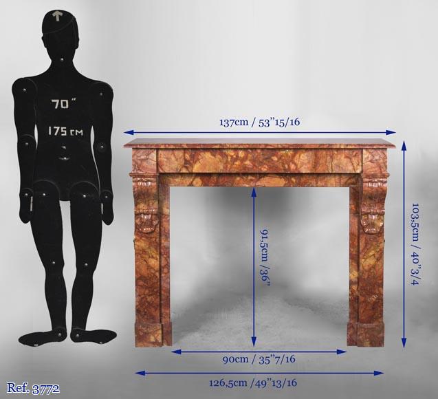 Cheminée ancienne de style Napoléon III, en marbre Brèche Sanguine, à modillons Cheminée ancienne de style Napoléon III, en marbre Brèche Sanguine, à modillons-9