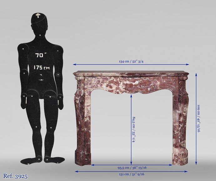 Cheminée ancienne de style Louis XV, Pompadour en marbre Fleur de Pêcher Cheminée ancienne de style Louis XV, Pompadour en marbre Fleur de Pêcher-9