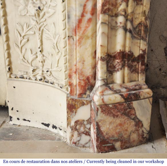 Cheminée ancienne de style Louis XVI, à rudentures, en Onyx rouge Cheminée ancienne de style Louis XVI, à rudentures, en Onyx rouge-7