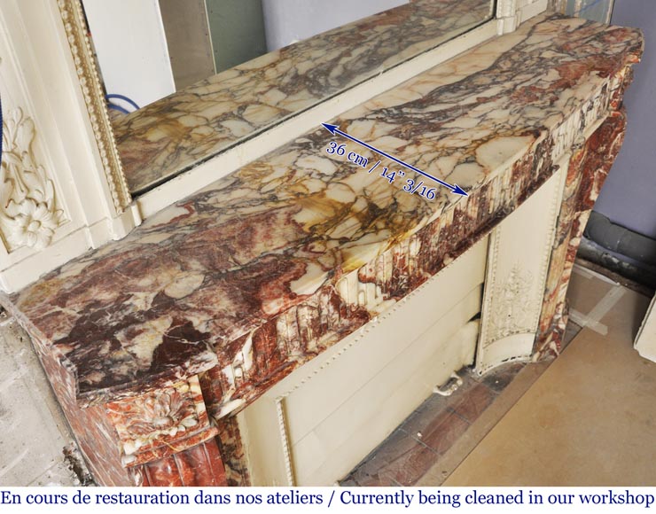 Cheminée ancienne de style Louis XVI, à rudentures, en Onyx rouge Cheminée ancienne de style Louis XVI, à rudentures, en Onyx rouge-8