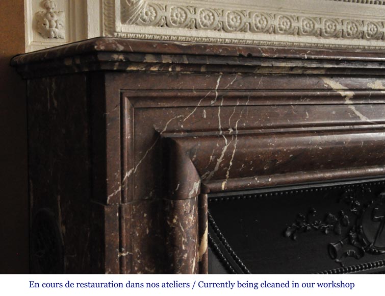 Cheminée ancienne de style Louis XIV en marbre Rouge du Nord avec son intérieur en fonte Cheminée ancienne de style Louis XIV en marbre Rouge du Nord avec son intérieur en fonte-3