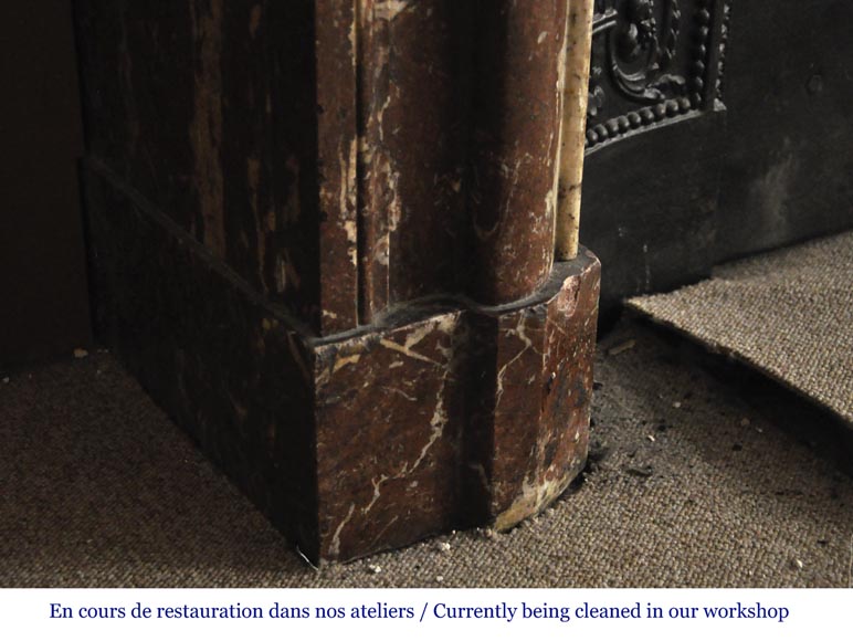 Cheminée ancienne de style Louis XIV en marbre Rouge du Nord avec son intérieur en fonte Cheminée ancienne de style Louis XIV en marbre Rouge du Nord avec son intérieur en fonte-4