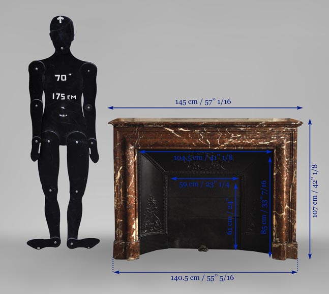 Cheminée ancienne de style Louis XIV en marbre Rouge du Nord avec son intérieur en fonte Cheminée ancienne de style Louis XIV en marbre Rouge du Nord avec son intérieur en fonte-9