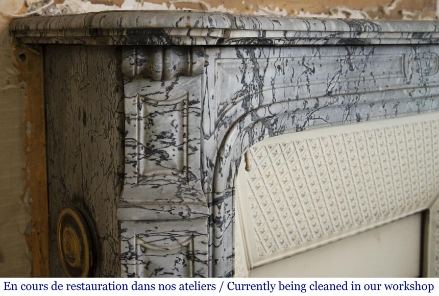 Cheminée ancienne de style Louis XV, Pompadour galbée en marbre Bleu Fleuri Cheminée ancienne de style Louis XV, Pompadour galbée en marbre Bleu Fleuri-3