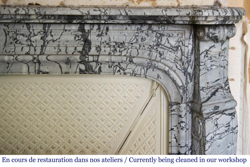 Cheminée ancienne de style Louis XV, Pompadour galbée en marbre Bleu Fleuri Cheminée ancienne de style Louis XV, Pompadour galbée en marbre Bleu Fleuri-6