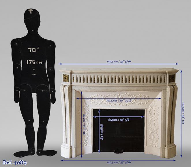 Cheminée ancienne de style Louis XVI en marbre de Carrare et ornementations de bronze Cheminée ancienne de style Louis XVI en marbre de Carrare et ornementations de bronze-9