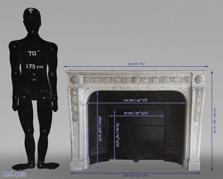 Cheminée ancienne de style Napoléon III en marbre de Carrare sculptée de feuilles de chêne Cheminée ancienne de style Napoléon III en marbre de Carrare sculptée de feuilles de chêne-7