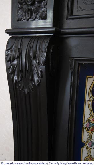 Cheminée ancienne de style Louis XVI en marbre Noir Fin de Belgique Cheminée ancienne de style Louis XVI en marbre Noir Fin de Belgique-4