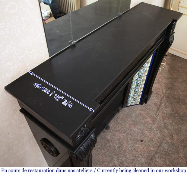 Cheminée ancienne de style Louis XVI en marbre Noir Fin de Belgique Cheminée ancienne de style Louis XVI en marbre Noir Fin de Belgique-10