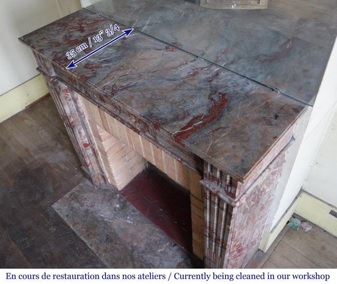 Cheminée ancienne de style Louis XVI en marbre Enjugerais avec sa dalle foyère Cheminée ancienne de style Louis XVI en marbre Enjugerais avec sa dalle foyère-9