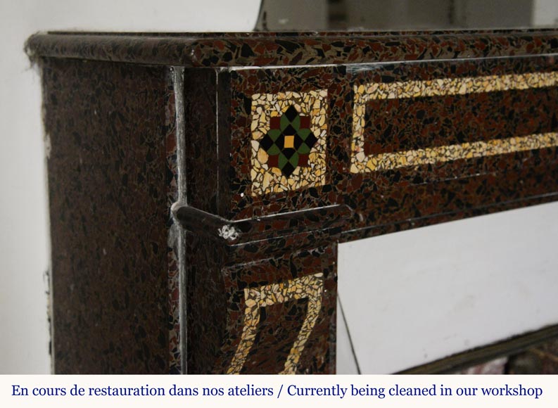 Cheminée de style Napoléon III en mosaïque de marbre Cheminée de style Napoléon III en mosaïque de marbre-3