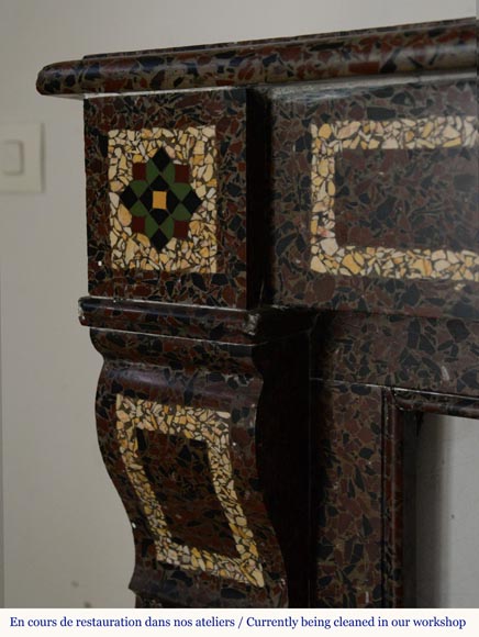 Cheminée de style Napoléon III en mosaïque de marbre Cheminée de style Napoléon III en mosaïque de marbre-4
