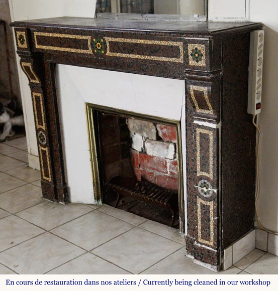 Cheminée de style Napoléon III en mosaïque de marbre Cheminée de style Napoléon III en mosaïque de marbre-7