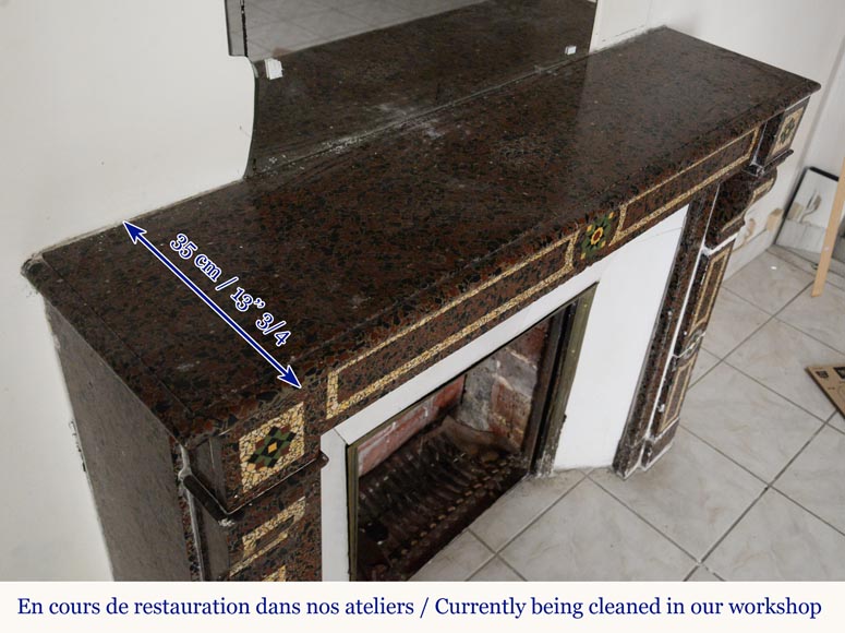 Cheminée de style Napoléon III en mosaïque de marbre Cheminée de style Napoléon III en mosaïque de marbre-10