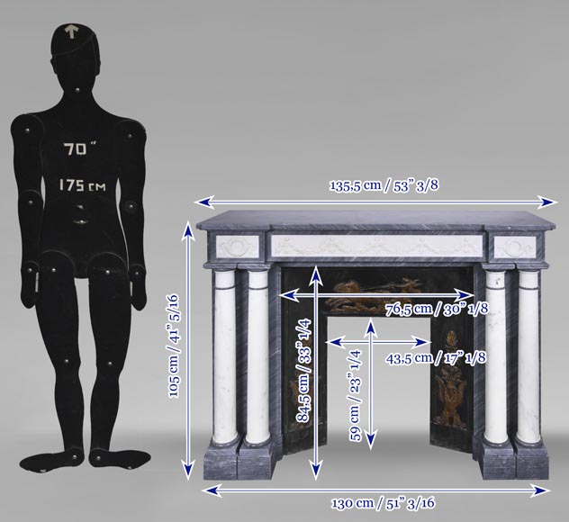 Cheminée de style Empire en marbre bleu turquin à colonnes en marbre statuaire Cheminée de style Empire en marbre bleu turquin à colonnes en marbre statuaire-13