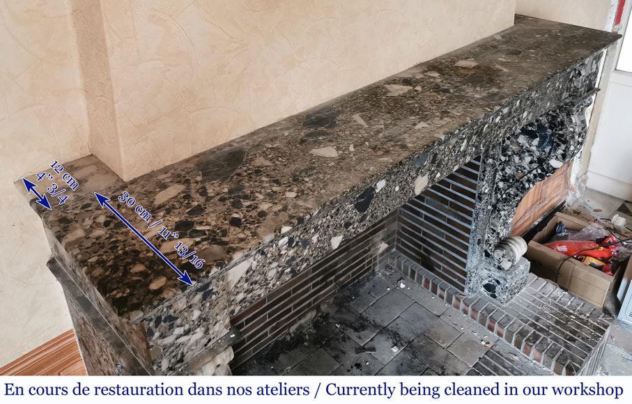 Cheminée ancienne Restauration en Brèche de Médous grise, seconde moitié du XIXe siècle  Cheminée ancienne Restauration en Brèche de Médous grise, seconde moitié du XIXe siècle -8