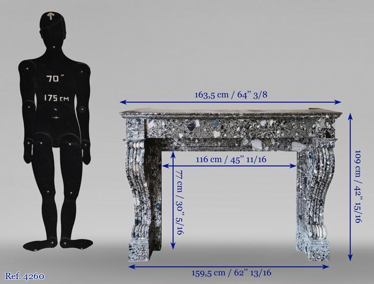 Cheminée ancienne Restauration en Brèche de Médous grise, seconde moitié du XIXe siècle  Cheminée ancienne Restauration en Brèche de Médous grise, seconde moitié du XIXe siècle -9