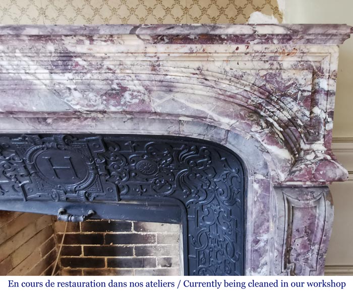 Importante cheminée ancienne de style Régence en marbre fleur de pêcher Importante cheminée ancienne de style Régence en marbre fleur de pêcher-6