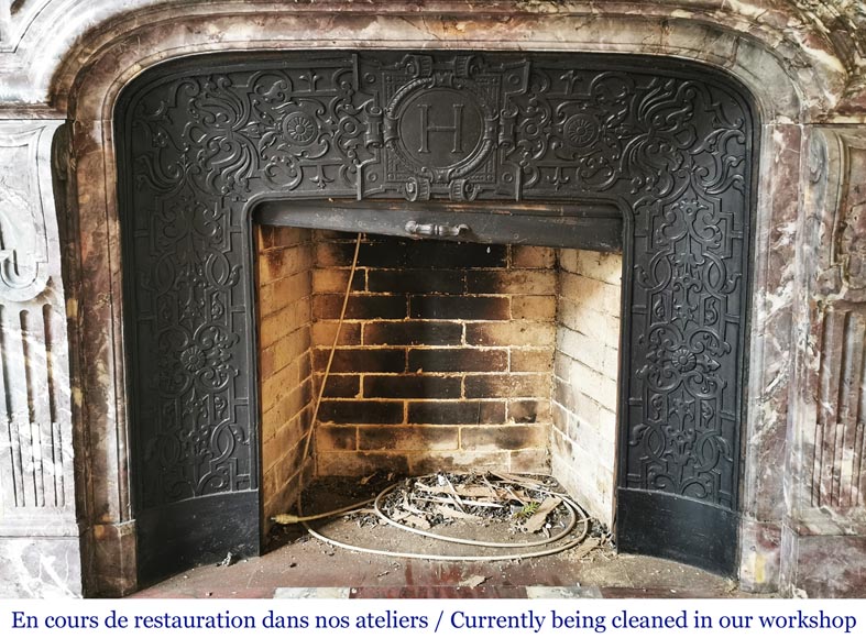 Importante cheminée ancienne de style Régence en marbre fleur de pêcher Importante cheminée ancienne de style Régence en marbre fleur de pêcher-10