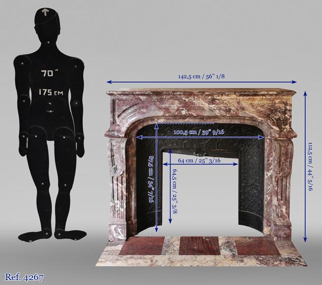 Importante cheminée ancienne de style Régence en marbre fleur de pêcher Importante cheminée ancienne de style Régence en marbre fleur de pêcher-11