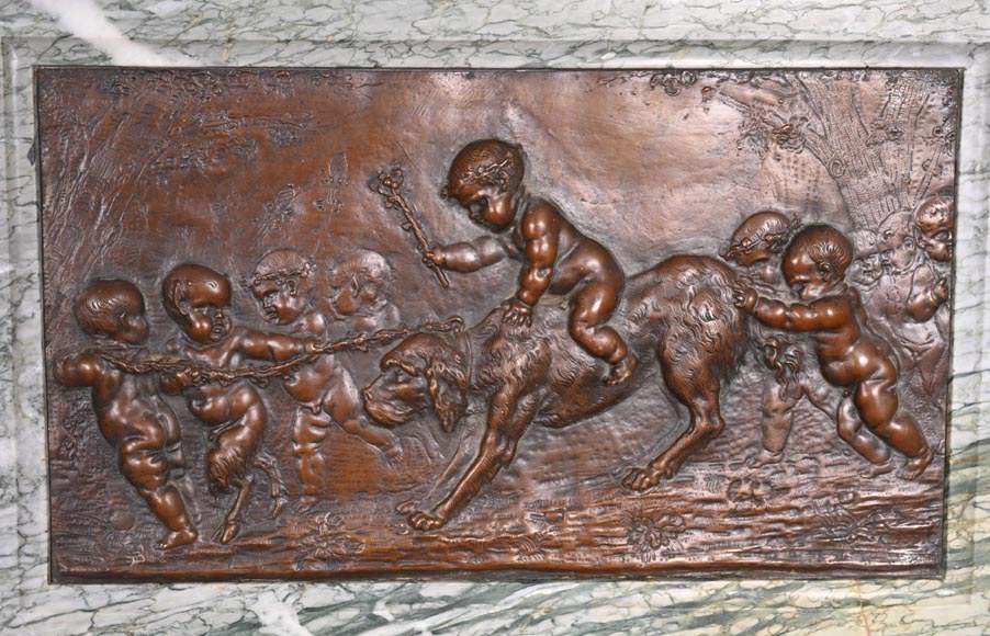 Cheminée en marbre Campan de style Louis XIV, bronzes (d’après CLODION) Cheminée en marbre Campan de style Louis XIV, bronzes (d’après CLODION)-5