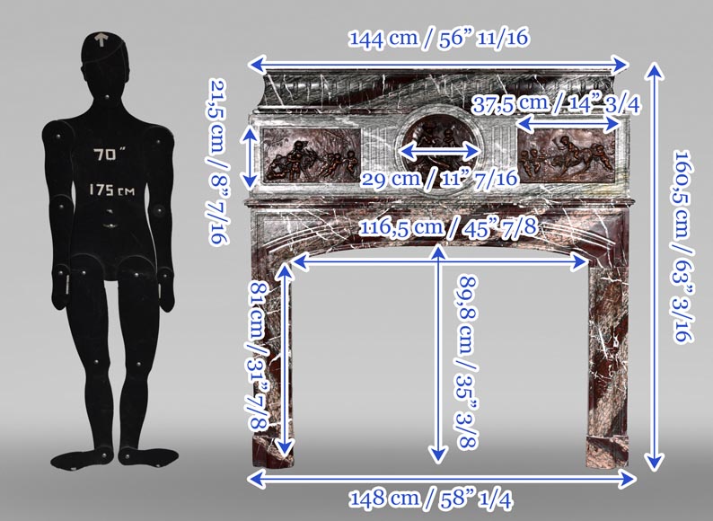 Cheminée en marbre Campan de style Louis XIV, bronzes (d’après CLODION) Cheminée en marbre Campan de style Louis XIV, bronzes (d’après CLODION)-14