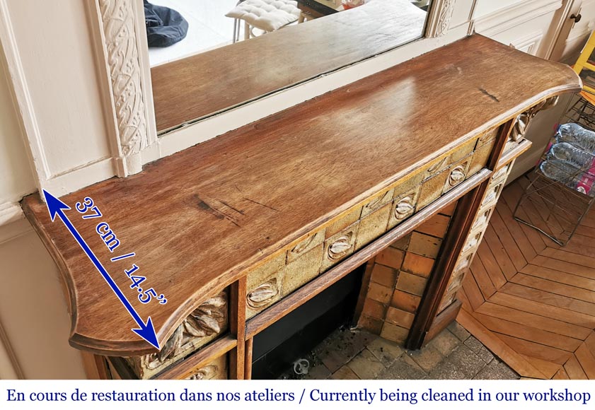 Gentil & Bourdet (attribué à), cheminée ancienne Art Nouveau en chêne et grès Gentil & Bourdet (attribué à), cheminée ancienne Art Nouveau en chêne et grès-3