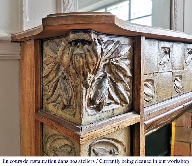 Gentil & Bourdet (attribué à), cheminée ancienne Art Nouveau en chêne et grès Gentil & Bourdet (attribué à), cheminée ancienne Art Nouveau en chêne et grès-4