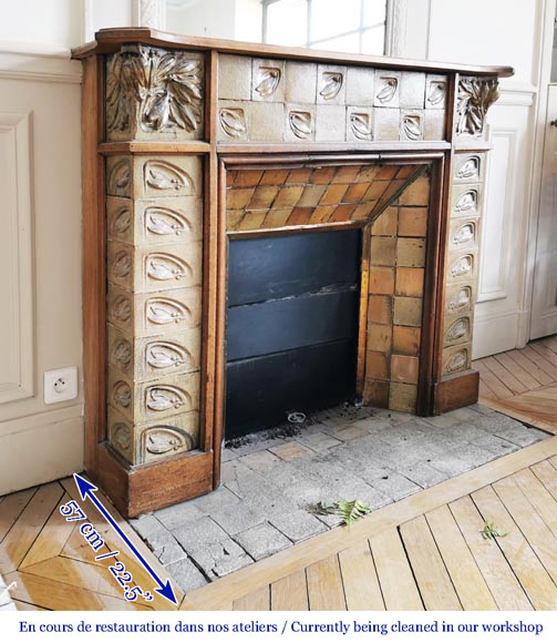 Gentil & Bourdet (attribué à), cheminée ancienne Art Nouveau en chêne et grès Gentil & Bourdet (attribué à), cheminée ancienne Art Nouveau en chêne et grès-7