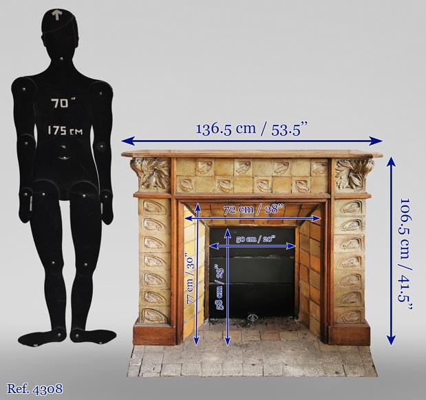Gentil & Bourdet (attribué à), cheminée ancienne Art Nouveau en chêne et grès Gentil & Bourdet (attribué à), cheminée ancienne Art Nouveau en chêne et grès-12