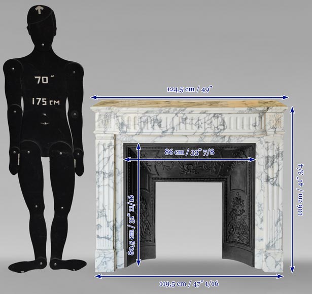 Cheminée de style Louis XVI en marbre Arabescato décorée de cannelures Cheminée de style Louis XVI en marbre Arabescato décorée de cannelures-9