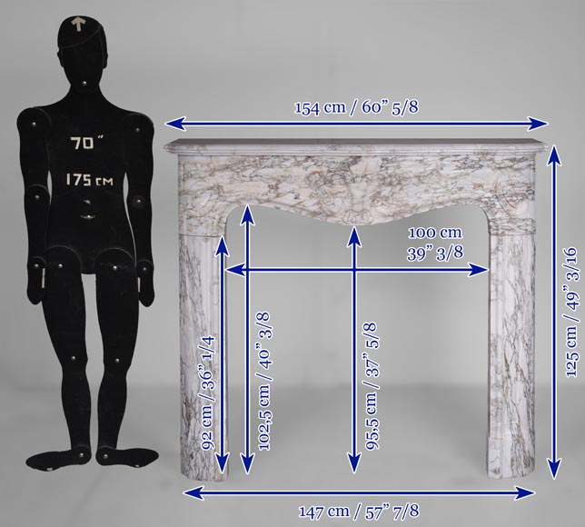 Cheminée de style Louis XV en marbre Brèche de Médicis au motif fleur de lys en feuille d'acanthe-13