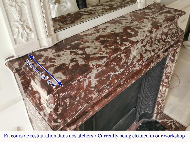 Cheminée Boudin à acrotère en marbre Rouge du Nord  Cheminée Boudin à acrotère en marbre Rouge du Nord -8