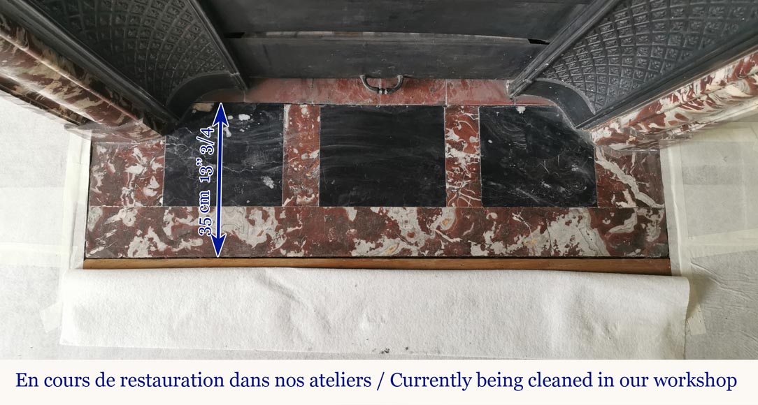 Cheminée Boudin à acrotère en marbre Rouge du Nord  Cheminée Boudin à acrotère en marbre Rouge du Nord -9