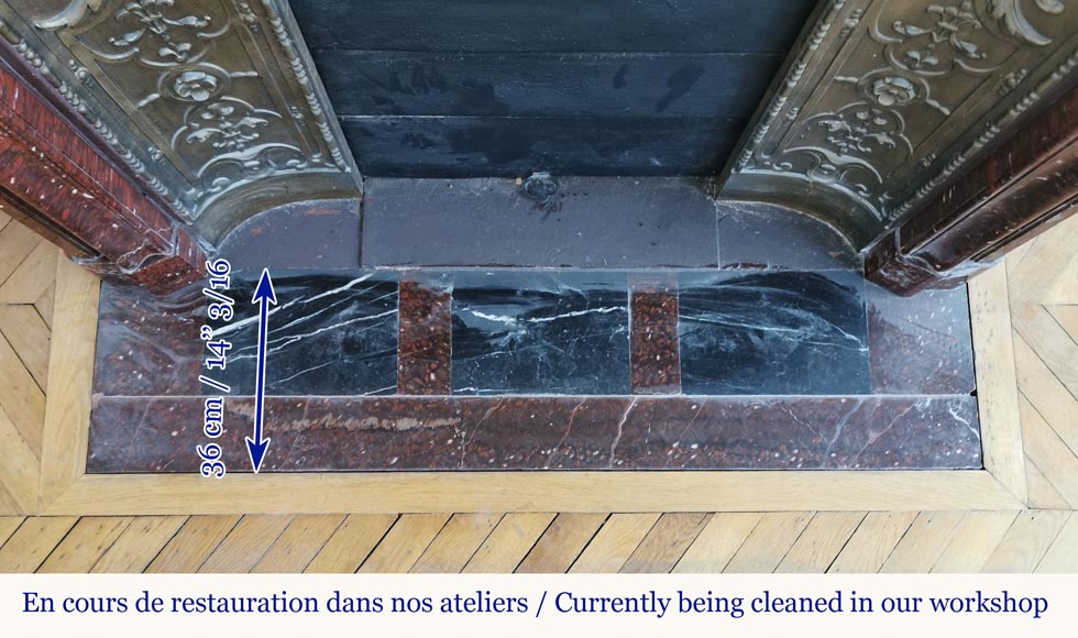 Grande cheminée ancienne de style Louis XIV en marbre Rouge Griotte Grande cheminée ancienne de style Louis XIV en marbre Rouge Griotte-9