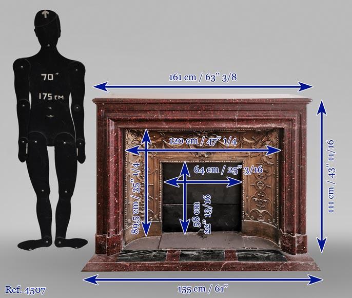 Grande cheminée ancienne de style Louis XIV en marbre Rouge Griotte Grande cheminée ancienne de style Louis XIV en marbre Rouge Griotte-10