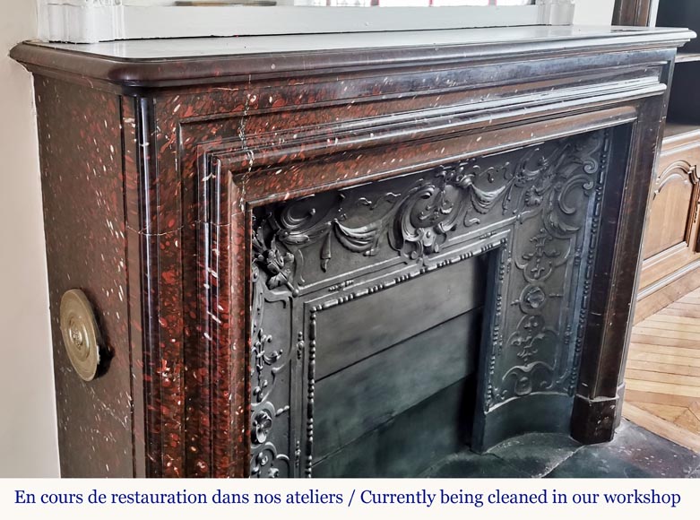 Cheminée Boudin de style Louis XIV en beau marbre Rouge Griotte Cheminée Boudin de style Louis XIV en beau marbre Rouge Griotte-3