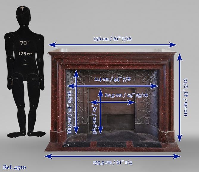 Cheminée Boudin de style Louis XIV en beau marbre Rouge Griotte Cheminée Boudin de style Louis XIV en beau marbre Rouge Griotte-10
