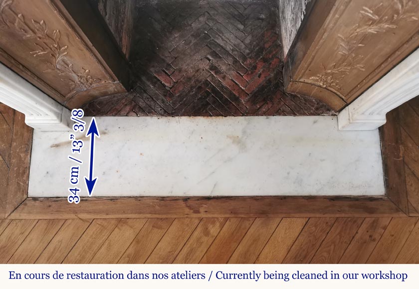 Cheminée du début du 19è siècle,  style Louis XVI en marbre statuaire à la frise grecque Cheminée du début du 19è siècle,  style Louis XVI en marbre statuaire à la frise grecque-10