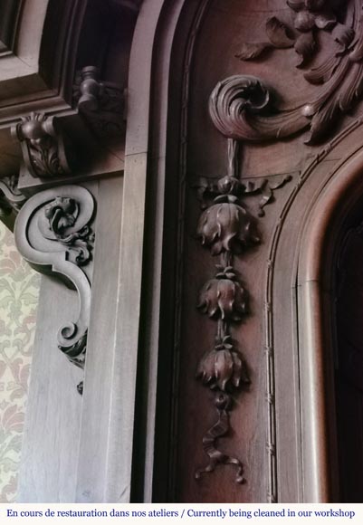 Cheminée Napoléon III en noyer surmontée d'une importante alcôve Cheminée Napoléon III en noyer surmontée d'une importante alcôve-4