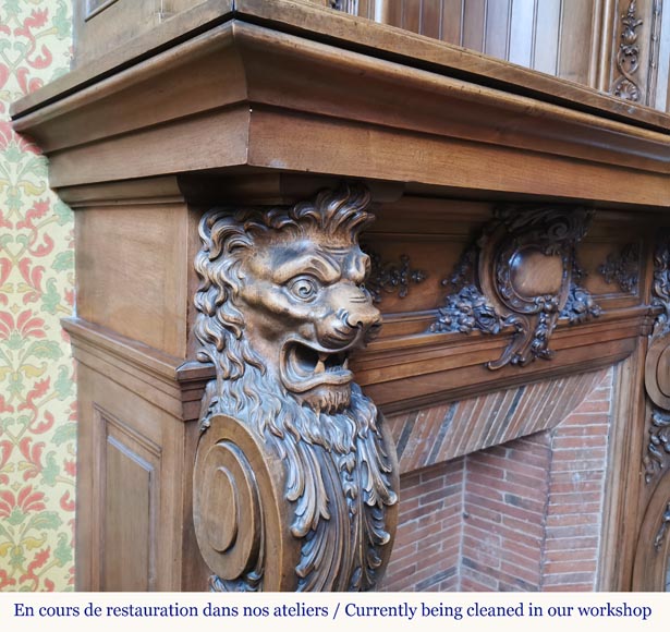 Cheminée Napoléon III en noyer surmontée d'une importante alcôve Cheminée Napoléon III en noyer surmontée d'une importante alcôve-8