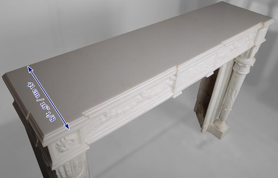 Cheminée de style Louis XVI en marbre de Carrare statuaire aux colonnes détachées en carquois Cheminée de style Louis XVI en marbre de Carrare statuaire aux colonnes détachées en carquois-14