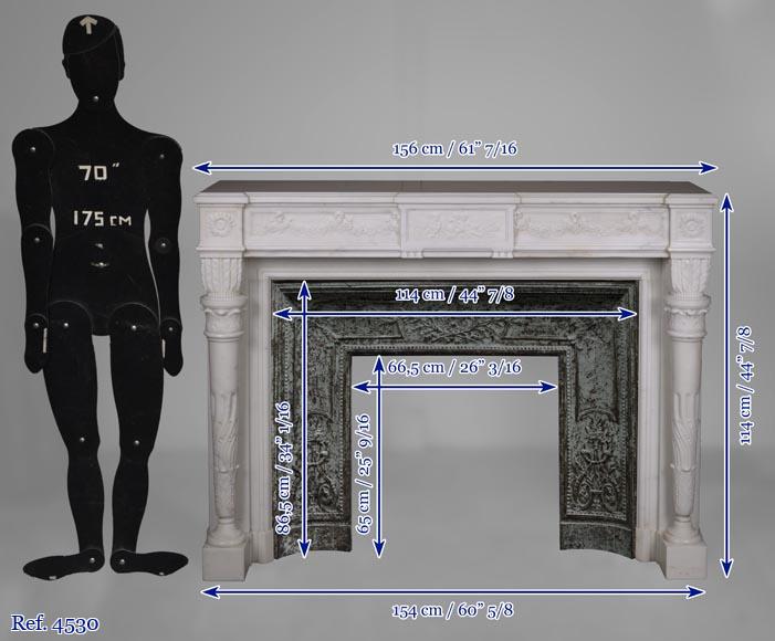 Cheminée de style Louis XVI en marbre de Carrare statuaire aux colonnes détachées en carquois Cheminée de style Louis XVI en marbre de Carrare statuaire aux colonnes détachées en carquois-15