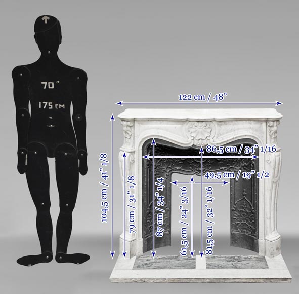 Cheminée de style Louis XV à trois coquilles, en marbre de Carrare Cheminée de style Louis XV à trois coquilles, en marbre de Carrare-11