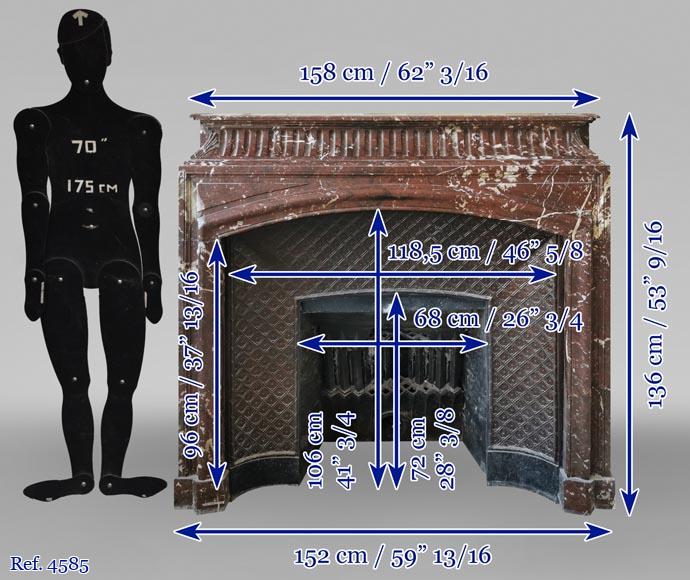 Cheminée de style Louis XIV à acrotère en marbre Rouge du Nord Cheminée de style Louis XIV à acrotère en marbre Rouge du Nord-9