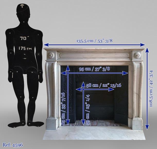 Cheminée de style Louis XVI en marbre de Carrare aux liserés perlés  Cheminée de style Louis XVI en marbre de Carrare aux liserés perlés -8