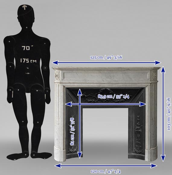 Cheminée de style Louis XVI en marbre de Carrare aux rebords arrondis Cheminée de style Louis XVI en marbre de Carrare aux rebords arrondis-6