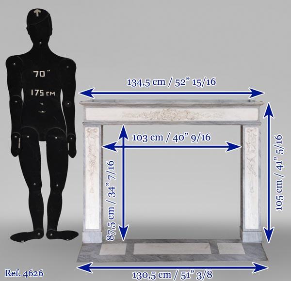 Cheminée de style Louis XVI en marbre statuaire et Bleu Turquin aux instruments de musique Cheminée de style Louis XVI en marbre statuaire et Bleu Turquin aux instruments de musique-15
